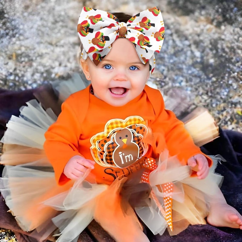 ONENINEDREAM Turkey Bow Thanksgiving Bows for Baby Turkey Headband Baby Thanksgiving headbands for Toddler Thanksgiving Hair Fall Bows for Baby Girls - Image 2